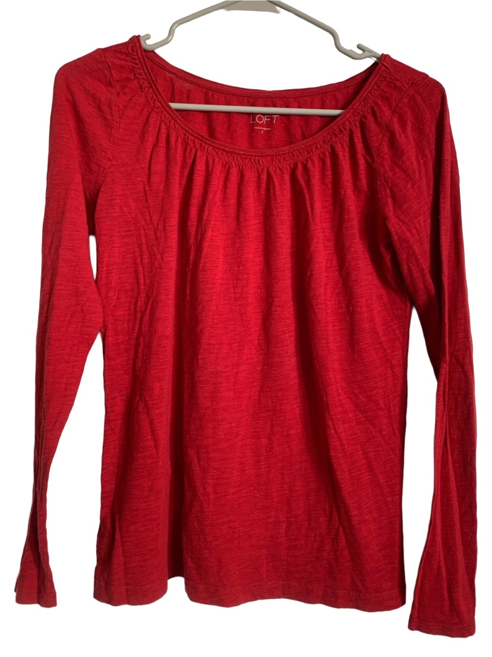 LOFT Women’s Red Rounded Neck Long Sleeve Cotton Modal Tee Shirt Blouse